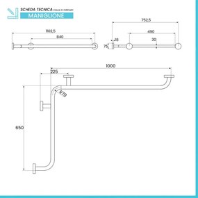 Maniglione di sicurezza ad angolo in acciaio 65x100 cm bianco