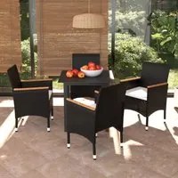 Set da Pranzo per Giardino 5 pz con Cuscini Polyrattan Nero 3094998