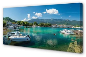 Quadro su tela Montagne del mare del porto della Grecia 100x50 cm