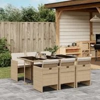 Set da Pranzo da Giardino 7 pz con Cuscini Beige in Polyrattan 3277677