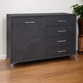 Madia Drexa in Legno 110x45 cm Antracite Spatolato con 1 Anta e 4 Cassetti