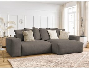 Divano angolare grigio tortora allungabile e con contenitore rivestito in velluto a coste Voltaire – Bobochic Paris