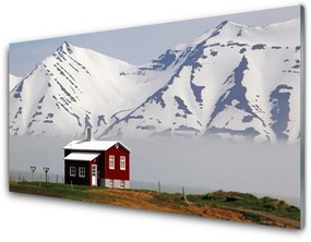 Pannello rivestimento parete cucina Paesaggio di neve della casa di montagna 100x50 cm