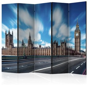 Paravento Londra soleggiata II (5-parti) - Big Ben con sfondo celeste