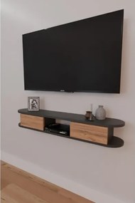 Mobile TV Sospeso 120x20x18 cm 2 Ante E Vano A Giorno Omega Antracite E Rovere