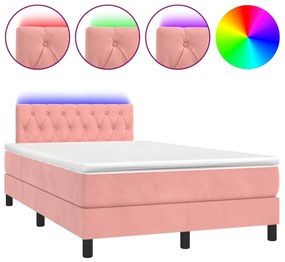 Letto a molle con materasso e led rosa 120x200 cm in velluto