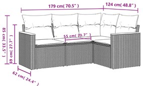 Set Divano da Giardino 4 pz con Cuscini Beige in Polyrattan