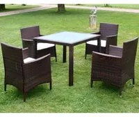 Set da Pranzo da Giardino 5 pz con Cuscini Polyrattan Marrone 43121