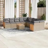 Set Divani da Giardino 11 pz con Cuscini Beige in Polyrattan 3260442