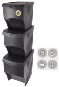 Set di cestini per la spazzatura neri in plastica per raccolta differenziata 3 pz 3x22 l – Orion