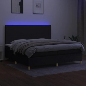 Letto a molle materasso e led nero 200x200cm in tessuto