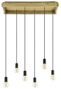 Lampadario A Sospensione Vintage Wootton Metallo Nero Legno 6 Luci E27