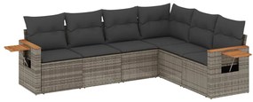 Set divano da giardino 6 pz con cuscini grigio in polyrattan