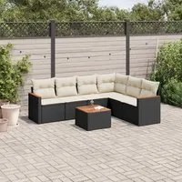 Set Divani da Giardino con Cuscini 7pz Nero Polyrattan 3226007