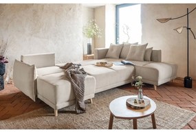 Divano letto angolare in velluto a coste beige (angolo destro a forma di U) Lazy Lukka - Miuform