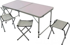 Set Tavolo Pieghevole con 4 Sgabelli da Campeggio in Alluminio Bianco...