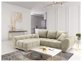 Divano letto angolare beige con rivestimento in velluto, angolo sinistro Nuage - Windsor &amp; Co Sofas