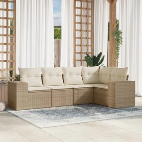 Set Divano da Giardino 5 pz con Cuscini Beige in Polyrattan