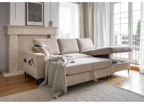 Divano letto angolare in velluto a coste beige (angolo destro) Lofty Lilly - Miuform