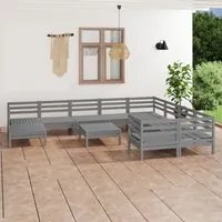 Set Salotto da Giardino 11 pz in Legno Massello di Pino Grigio 3083301