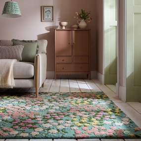 Tappeto color menta in lana tessuto a mano 200x290 cm Emilia Floral – Flair Rugs