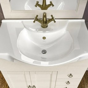 Mobile bagno a terra 75 bianco decape con lavabo e specchio Romantica