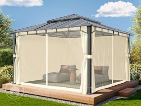 TOOLPORT Gazebo da giardino 4x4m, Hardtop, 4 teli laterali, crema - (300683)