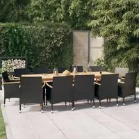 Set da Pranzo per Giardino 13 pz con Cuscini Nero cod mxl 34815