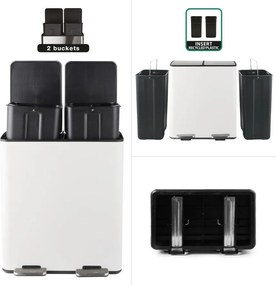 Cestino per la spazzatura bianco opaco in acciaio per raccolta differenziata/con pedale 2x20 l Aliya – Spirella