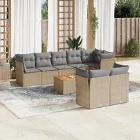 Set Divano da Giardino 9 pz con Cuscini Beige Misto Polyrattan 3256066