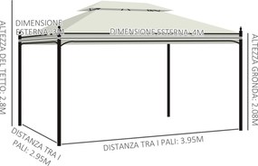 Gazebo da Giardino 3x4m in Acciaio Teli Laterali e Doppio Tetto Crema...