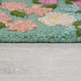 Tappeto color menta in lana tessuto a mano 200x290 cm Emilia Floral – Flair Rugs