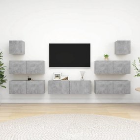 Set Di Mobili Porta Tv 7 Pz Grigio Cemento İn Legno Multistrato /