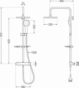 Mexen KT33 set doccia esterna con soffione e miscelatore termostatico, cromo - 771503393-00