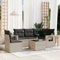 Set Divano da Giardino 6pz con Cuscini Grigio Chiaro Polyrattan 3220181