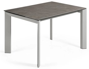 Kave Home - Tavolo allungabile Axis porcellanato Vulcano Ceniza e gambe in acciaio grigio 120 (180) cm