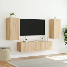 Mobili tv a muro con led 4pz rovere sonoma legno multistrato