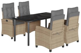 Set pranzo da giardino 5 pz con cuscini beige misto polyrattan