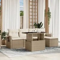 Set Divano da Giardino 6 pz con Cuscini Beige in Polyrattan 3267868