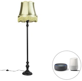 Lampada da terra intelligente nera con paralume Granny verde incl. Wifi A60 - Classico