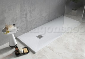 Desio Piatto Doccia 70x120 cm effetto pietra antibatterico da incasso appoggio sopraelevato in Solidstone Bianco