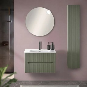 Mobiletto bagno sospeso cannettato 70 cm verde con specchiera Bali
