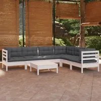 Set Divani da Giardino 7 pz con Cuscini Bianchi Legno di Pino 3096690