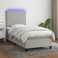 Letto a Molle Materasso e LED Grigio Chiaro 90x190 cm Tessutocod mxl 74939