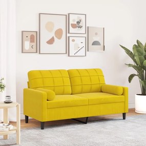 Divano A 2 Posti Con Cuscini Giallo 140 Cm İn Velluto /