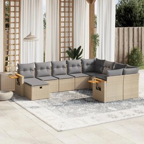 Set divano da giardino 10 pz con cuscini beige in polyrattan