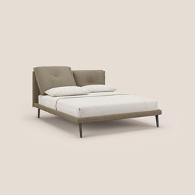 Ibuki letto con cuscini trapuntati regolabili e piedi in mogano in tessuto fiammato impermeabile T03 marrone
