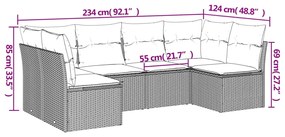 Set divano da giardino 6 pz con cuscini marrone in polyrattan