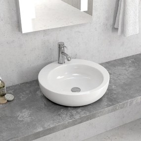 New Line Ovo Lavabo 46 Cm Tondo Da Appoggio con bordo rubinetteria In Porcellana Bianco