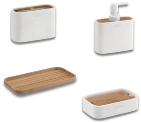 Set 4 Accessori D'Appoggio Gedy "Ninfea" Bianco/Bambù